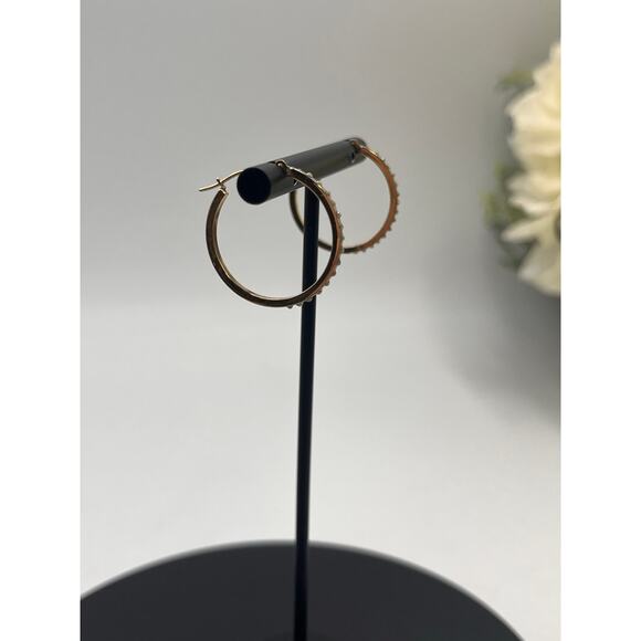 SLC Signed Vintage 14K Yellow Gold CZ Hoop Earrings 1”, 1.1 grams - Picture 2 of 12